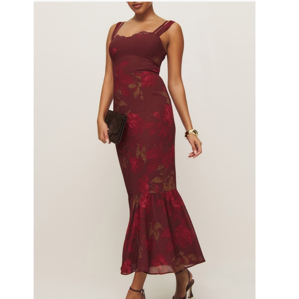 Reformation Irisa Floral Trumpet Dress Size 2 - Picture 3 of 9